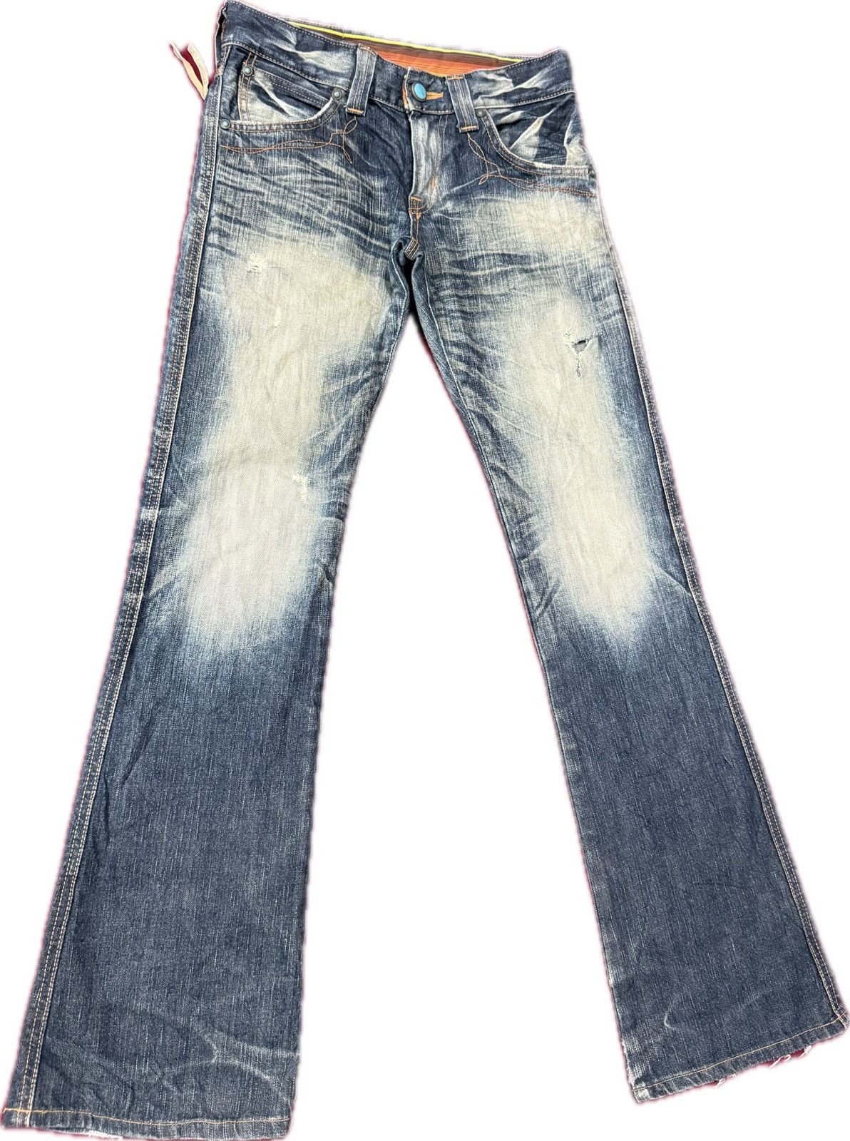 Japan Brand Super Flare Distres Ripped Denim Edwin Bull Head