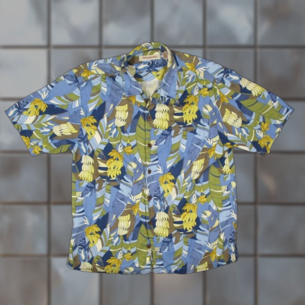 Tommy Bahama Tommy Bahama Mens Large Blue Silk Floral Short Sleeve Hawaiian Button Up Shirt Size US L / EU 52-54 / 3 - 1 Thumbnail