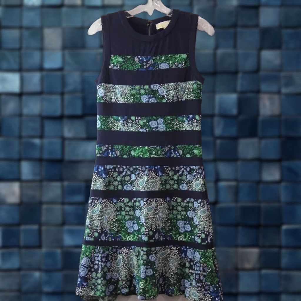 Michael Kors Michael Kors Women's XS Navy Blue/Green Floral Striped Shift Dress User: Michael Kors Women's XS Navy Blue/Green Floral Striped Shift Dress Size XS / US 0-2 / IT 36-38 - 1 Thumbnail
