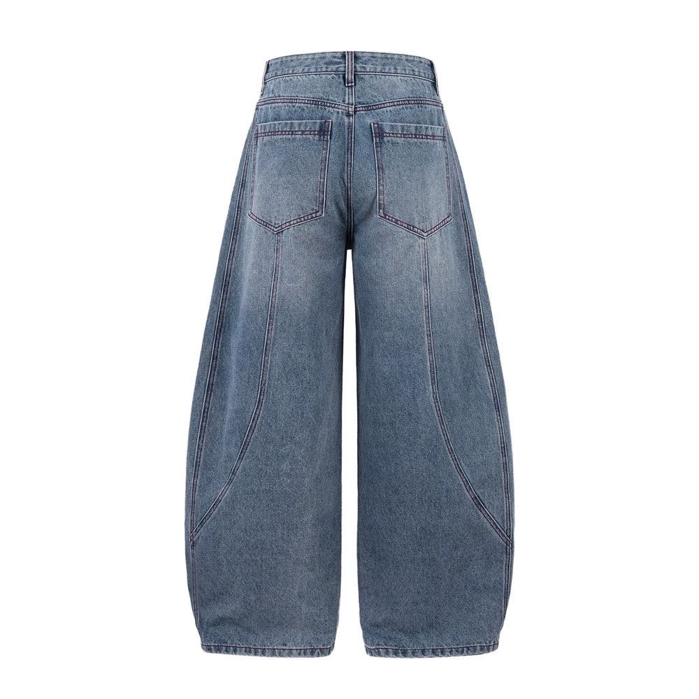 Japanese Brand × Jean Stitched wide-leg washed distressed loose scimitar jeans Size US 32 / EU 48 - 2 Thumbnail