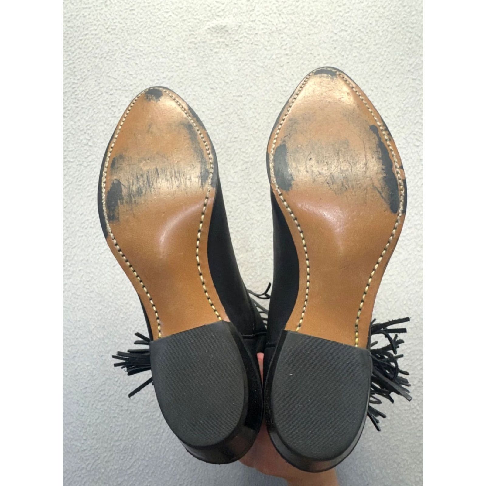 Vintage VINTAGE Black Fringe Leather Western Cowboy Boots Pointed Toe Low Heel Womens 8 Pre-Owned Good Accessories Fringe Western Leather 9812 Size US 8 / IT 38 - 4 Thumbnail