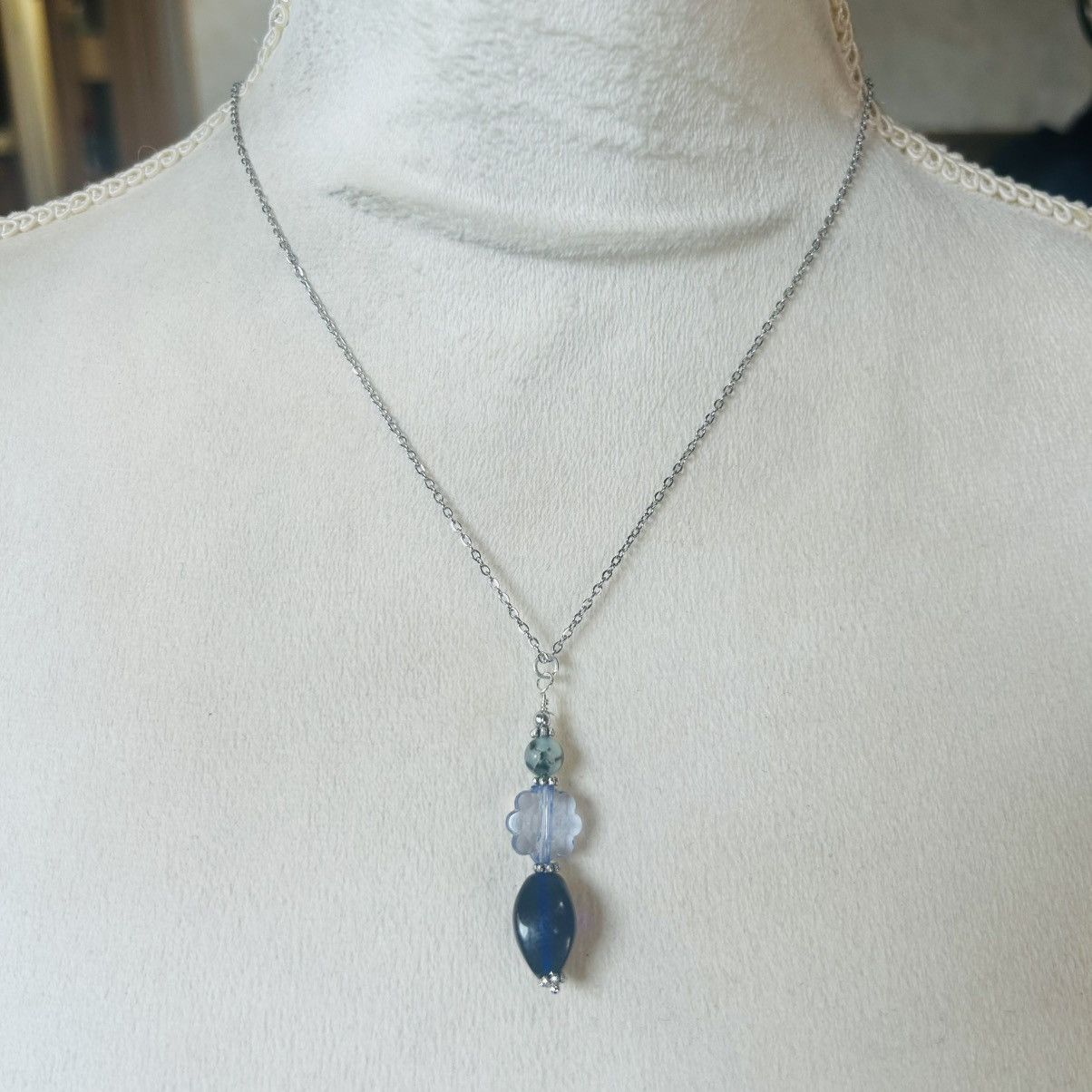 Handmade Handcrafted vintage sapphire glass dragon vein necklace Size ONE SIZE - 3 Thumbnail