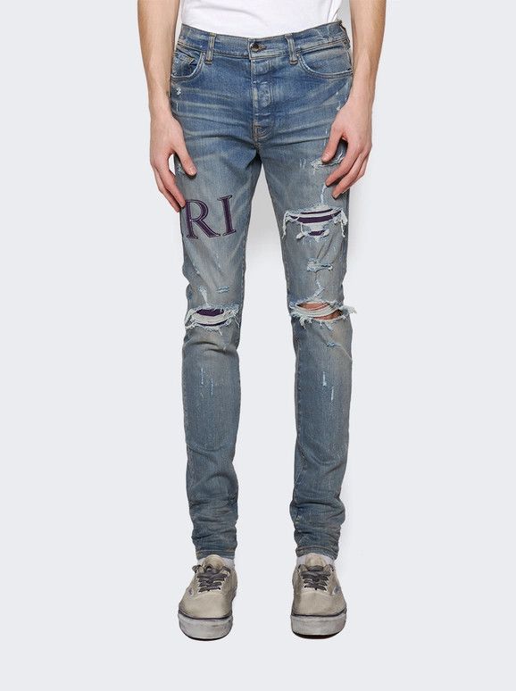 Amiri o1gr1nt0924 Serif Logo Jeans in Clay Indigo Size US 28 / EU 44 - 3 Thumbnail
