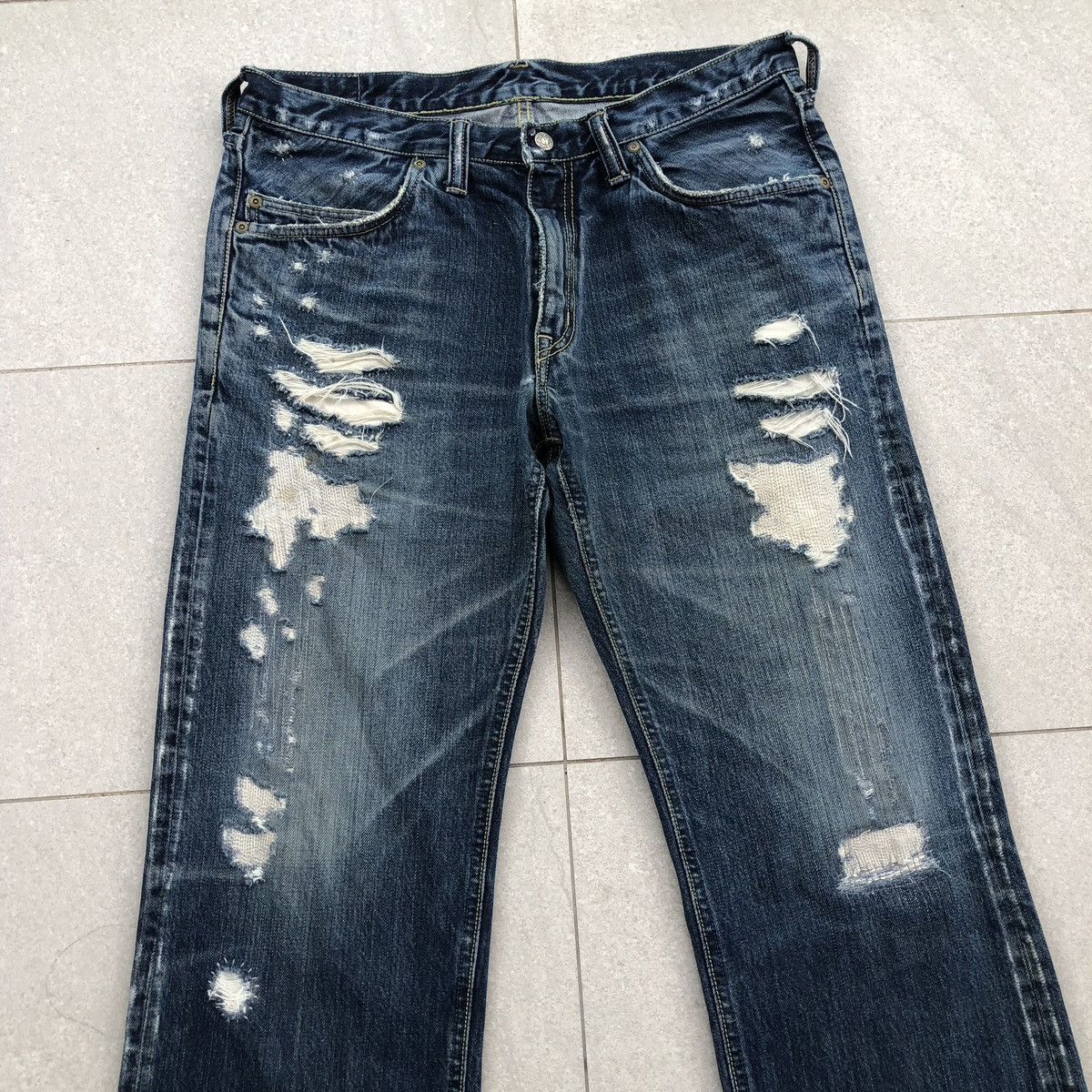 Blue Blue Japan Vintage blue blue japan denim Distressed Jeans Size US 33 - 10 Thumbnail