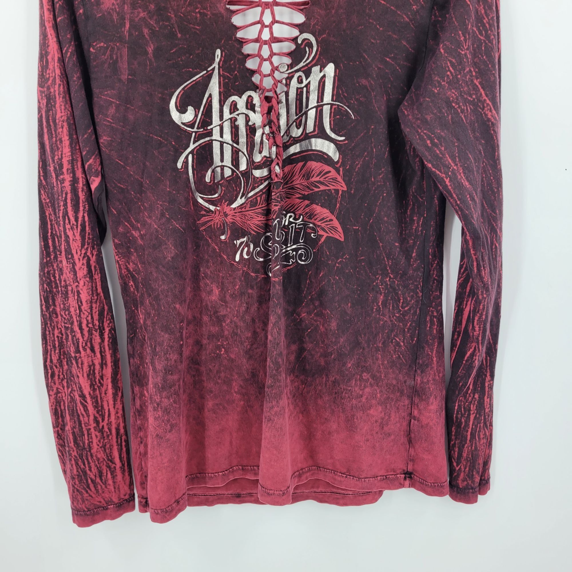 Affliction Vtg Affliction Distressed Oxblood Long Sleeve Shirt L Thrash Size L / US 10 / IT 46 - 6 Thumbnail
