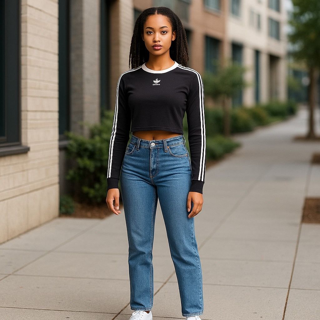 Adidas Adidas Black and White Striped Cropped Top Size S / US 4 / IT 40 - 1 Thumbnail