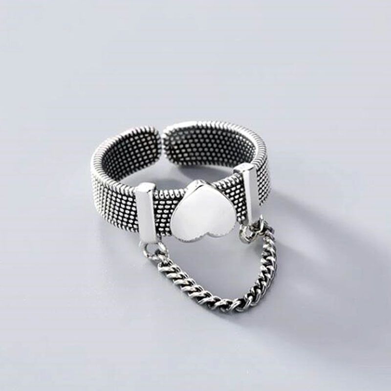 Jewelry Creative Love Heart Chain Rings Size ONE SIZE - 1 Thumbnail