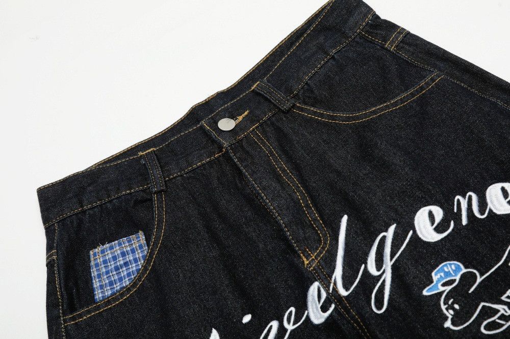 Jean Men's plaid patchwork letter embroidered straight jeans Size US 32 / EU 48 - 3 Thumbnail