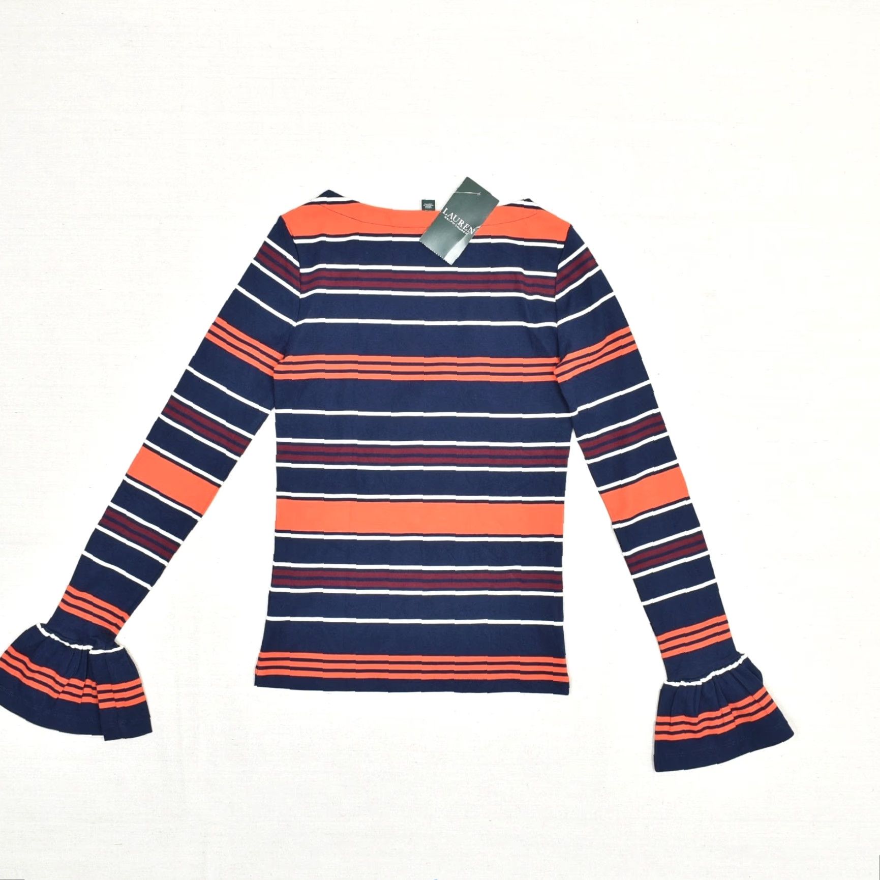 Ralph Lauren Lauren Ralph Lauren Blouse Striped Multicolor Cotton Blend Boat Neck Long Sleeve 2XS Womens Shirt Size XXS / US 00 / IT 34 - 3 Thumbnail