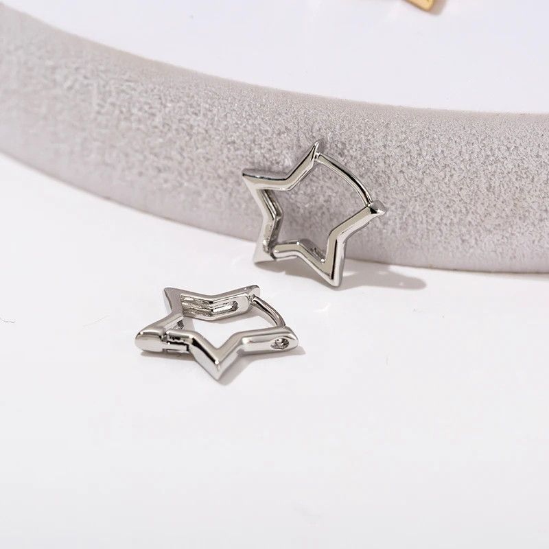 Other Silver Color Plated Bold Star Hoops Huggies Earring Size ONE SIZE - 1 Thumbnail