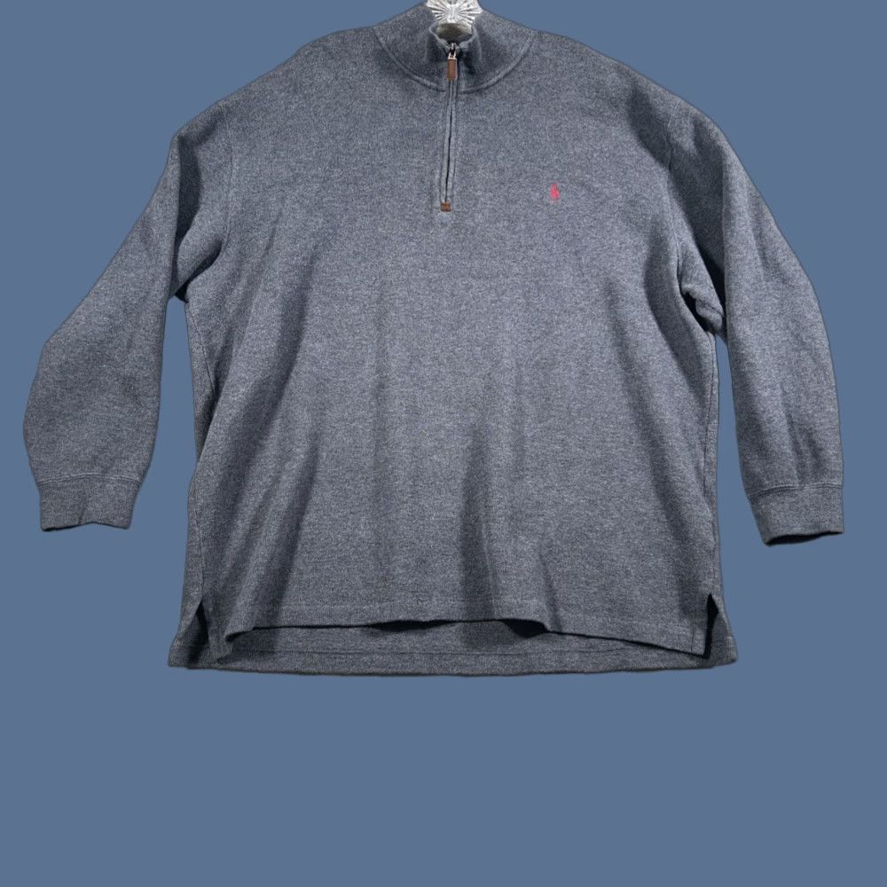 Ralph Lauren Polo Ralph Lauren Pullover Sweater Mens 2XB 1/4 Zip Mock Neck Gray 2X L Big & Tall - Regular Fit, Cotton Knit, Golf Casual Sweatshirt Size US XXL / EU 58 / 5 - 1 Thumbnail