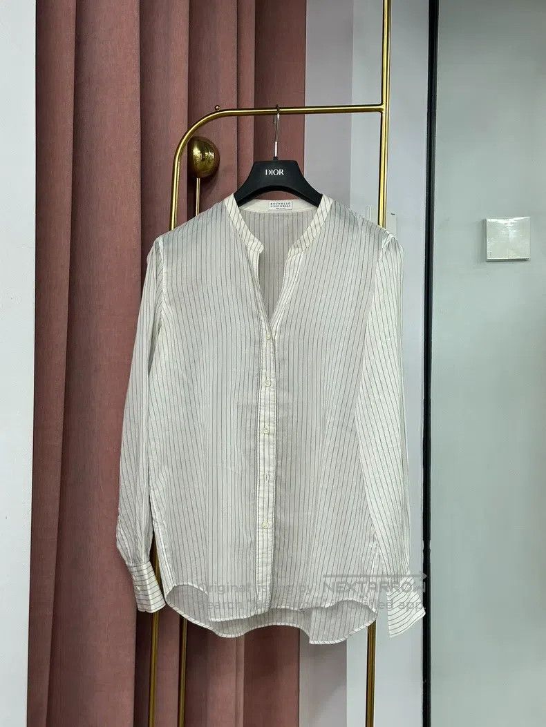Brunello Cucinelli Brunello Cucinelli White Striped Shirt Size S / US 4 / IT 40 - 1 Thumbnail