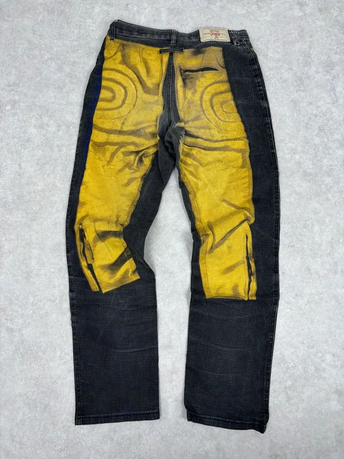 Jean Paul Gaultier 2000s Jean Paul Gaultier Black Yellow Trompe LOeil Jeans Size US 30 / EU 46 - 5 Thumbnail