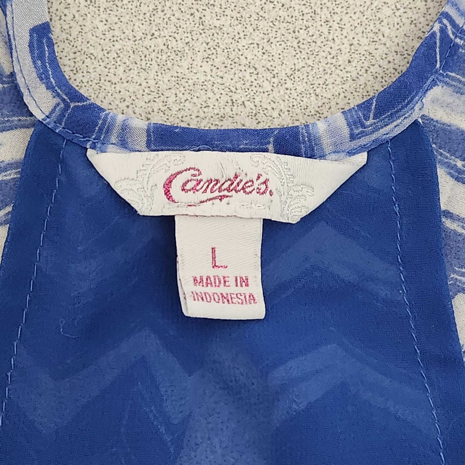 Other Candie's Blue White Chevron Print Sheer Button Up Top Large Size L / US 10 / IT 46 - 5 Thumbnail