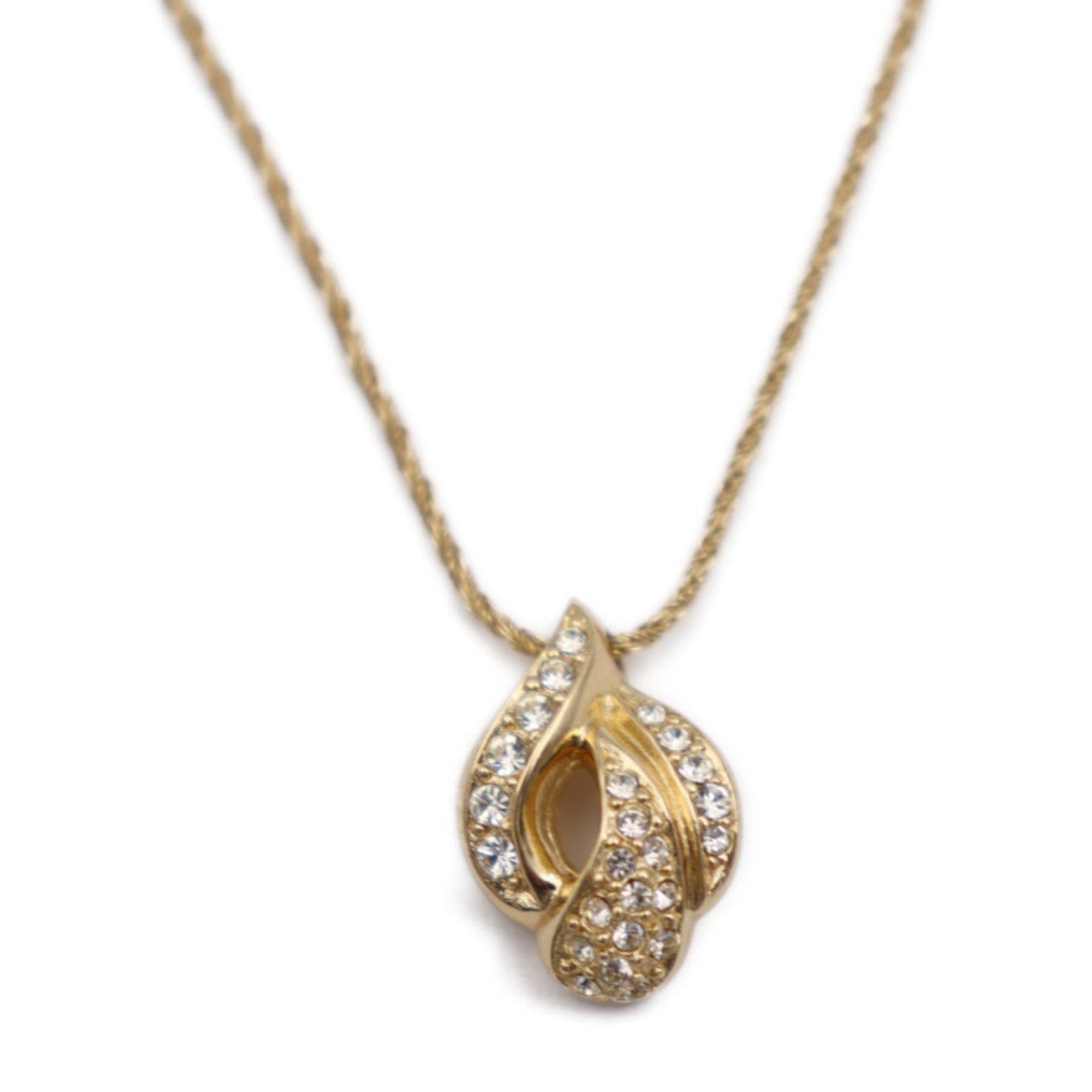 image of Christian Dior Necklace Metal Rhinestone Gold Pendant Gp in Black, Women's