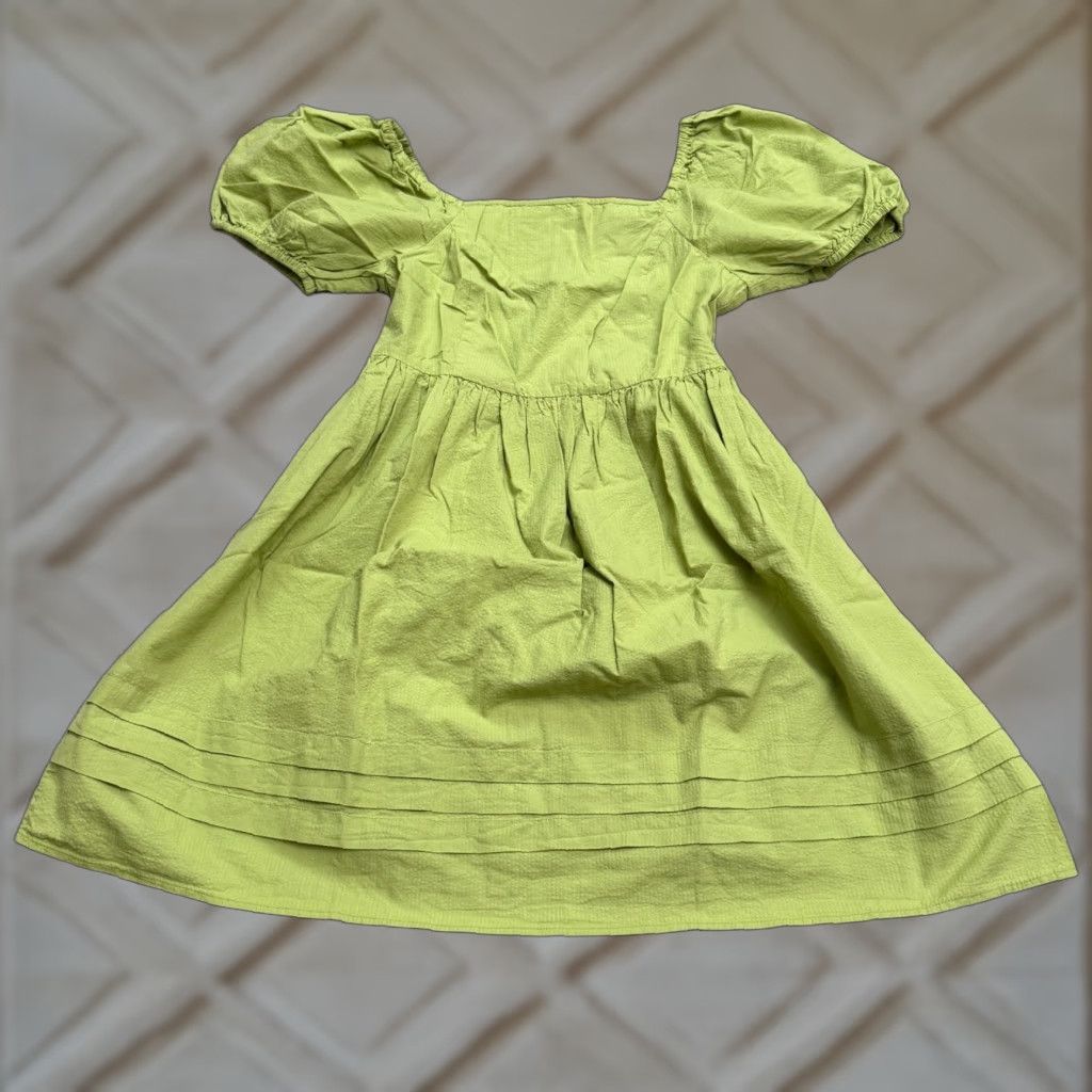 Vintage Princess Highway Dress Adult 2 Green Puff Sleeve A-Line Cotton Solid Short Sleeve Square Neck Casual Travel Bohemian Size XS / US 0-2 / IT 36-38 - 1 Thumbnail