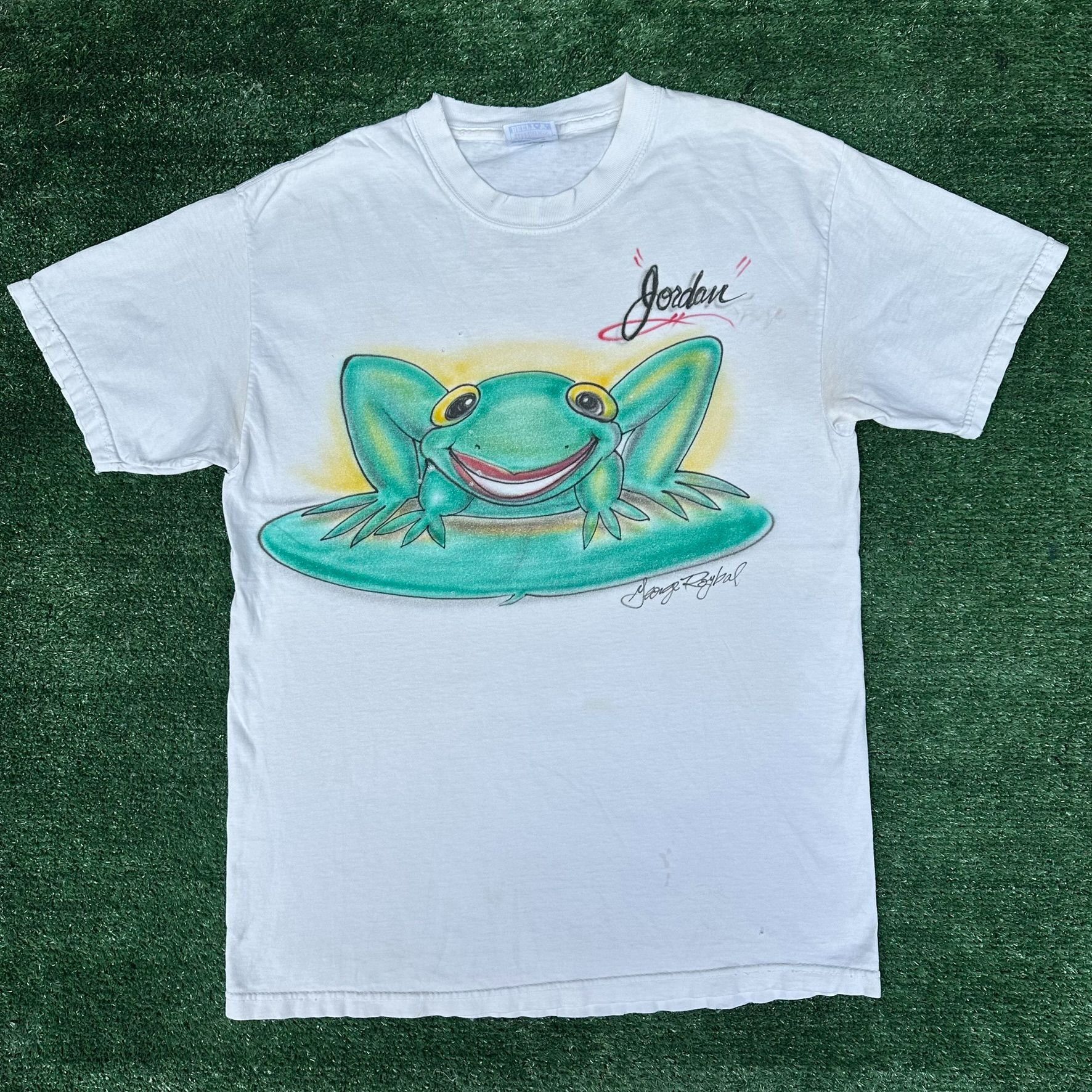 Hanes Vintage Y2K Frog Airbrush T-Shirt White M Jordan Colorful An Size US M / EU 48-50 / 2 - 1 Thumbnail