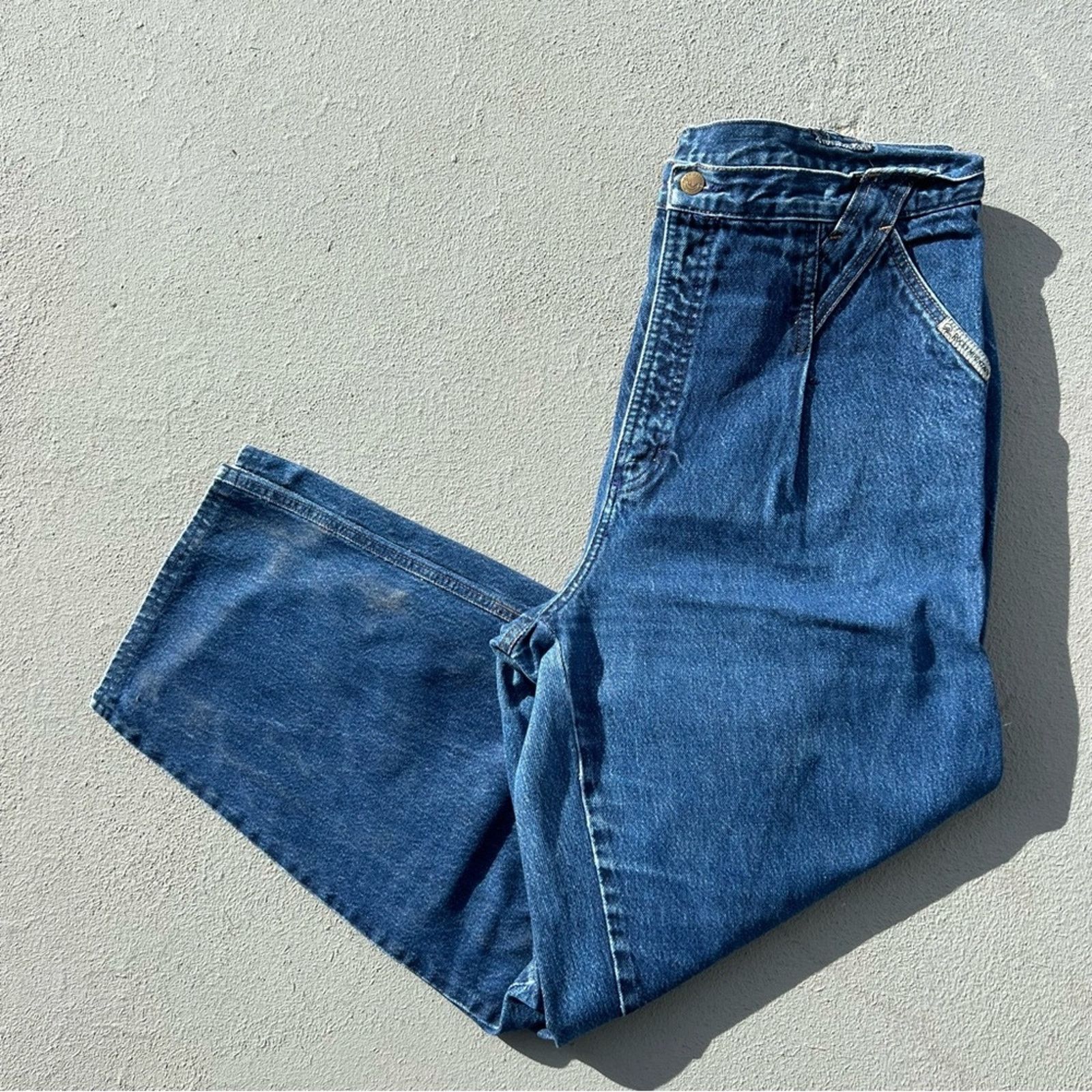 image of Vintage 90's Rockies Hi Rise Pleated Taper Leg Bareback Cowgirl Jeans in Blue, Women's (Size 36)