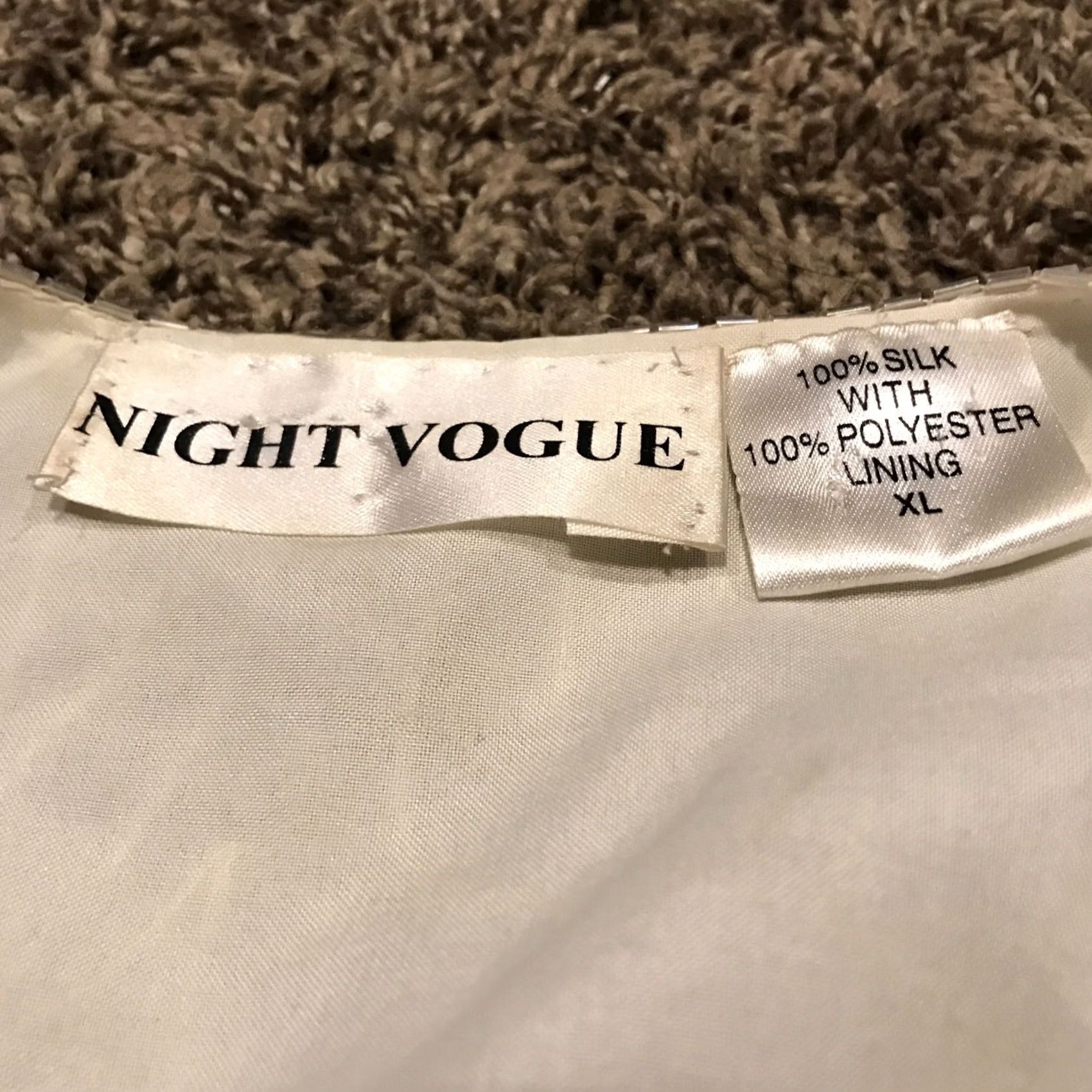 Vogue VINTAGE Night Vogue Silk Shirt Womens XL Ivory 1990s Art Deco Beaded Shoulder Pad Blouse Size XL / US 12-14 / IT 48-50 - 3 Thumbnail