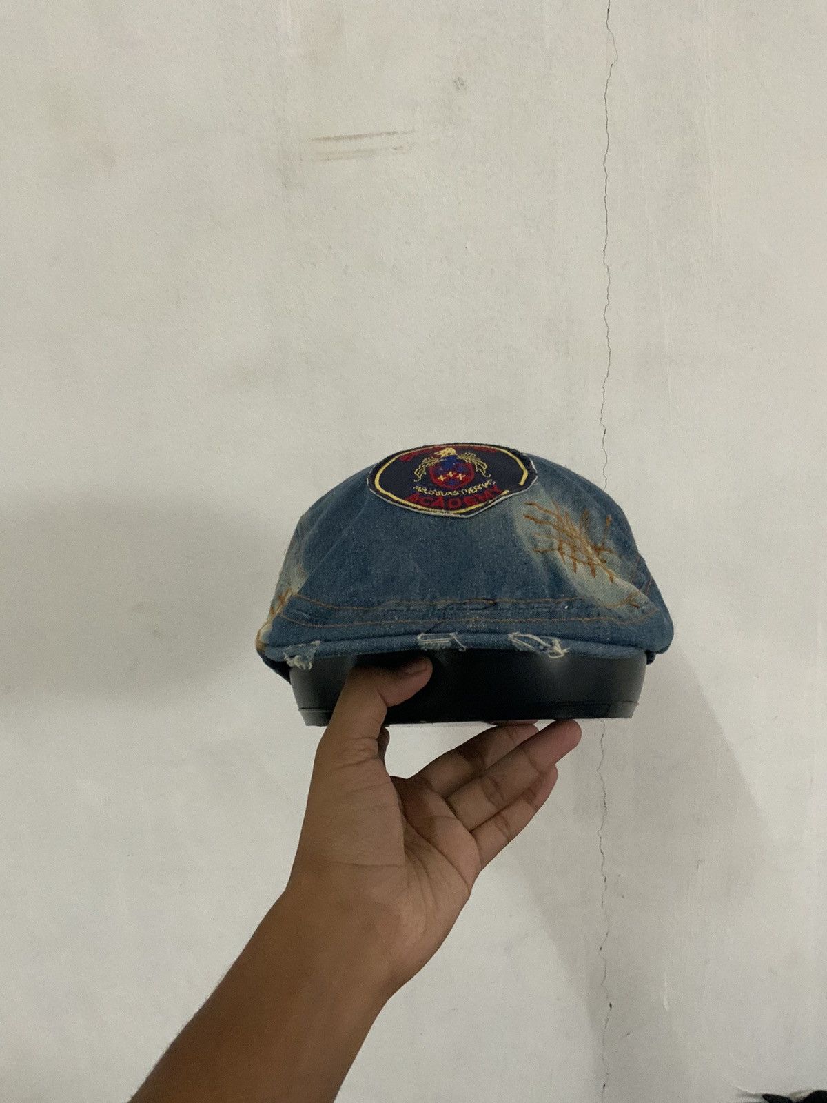 Japanese Brand Brewster Academy Distressed Sashiko Boro Denim Flat Hat Size ONE SIZE - 6 Thumbnail