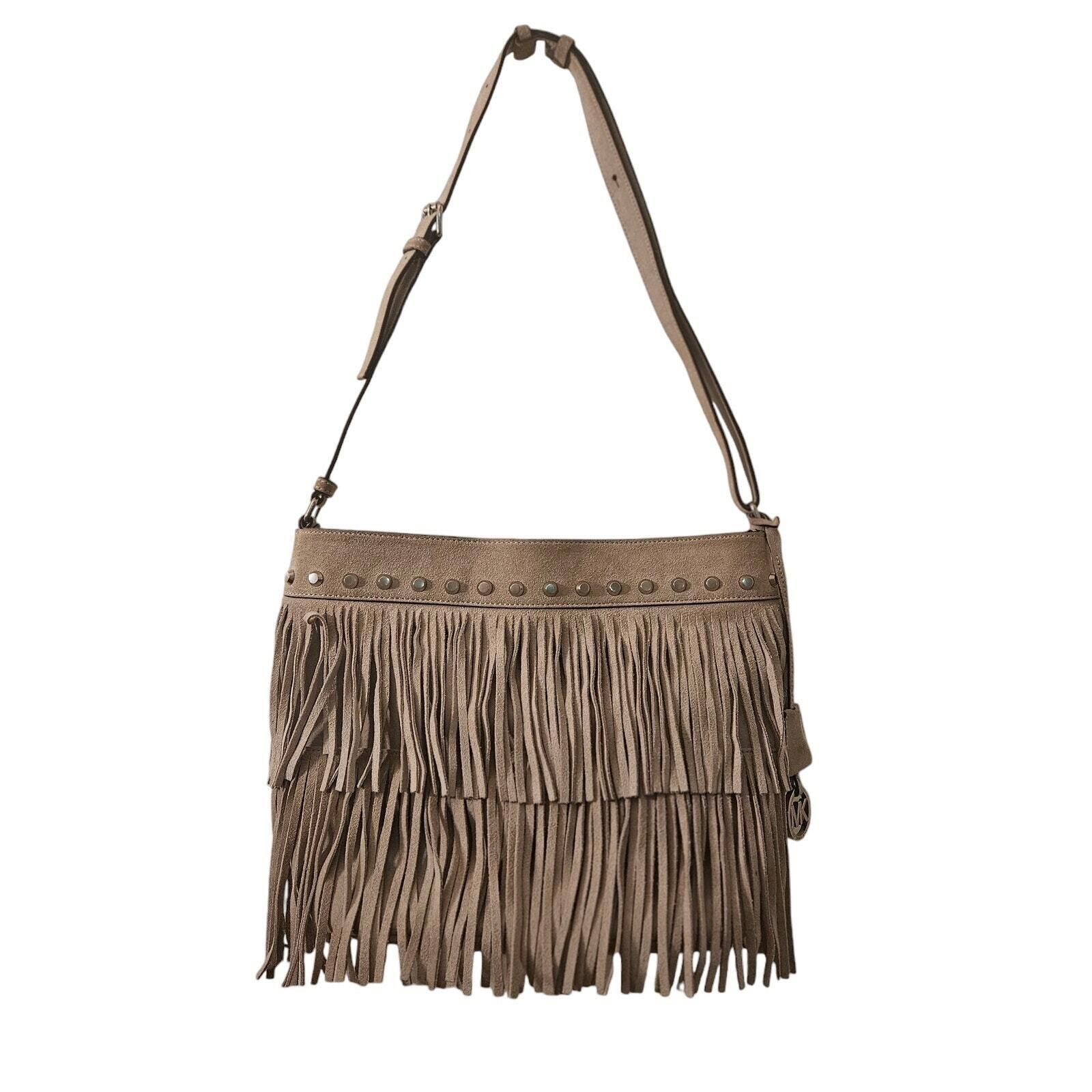 Michael Kors Michael Kors Suede Fringe Bag Billy Dark Dune Studded Tan Size ONE SIZE - 3 Thumbnail
