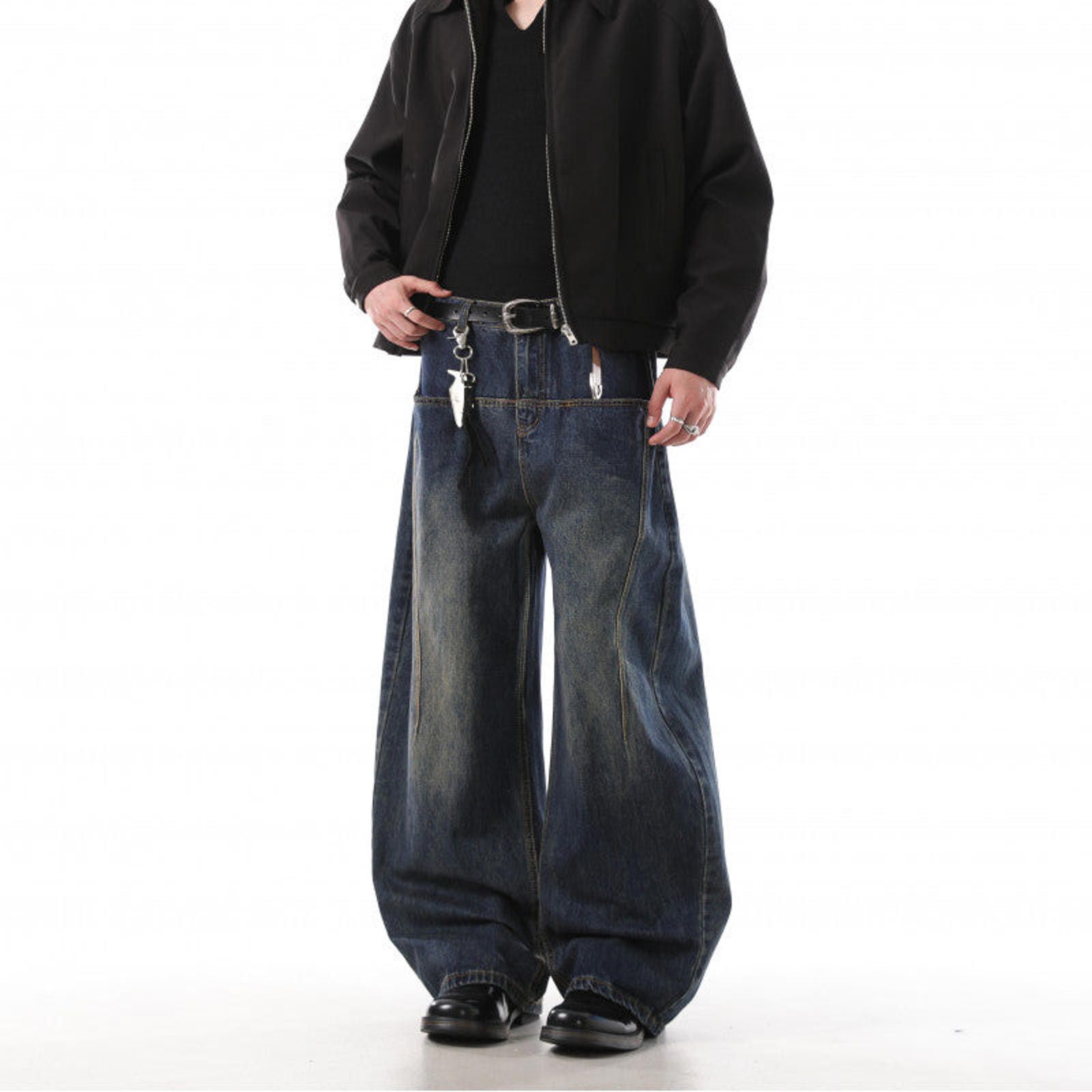 Dark Blue Baggy Wide Leg Denim Jeans Relaxed Fit Jeans