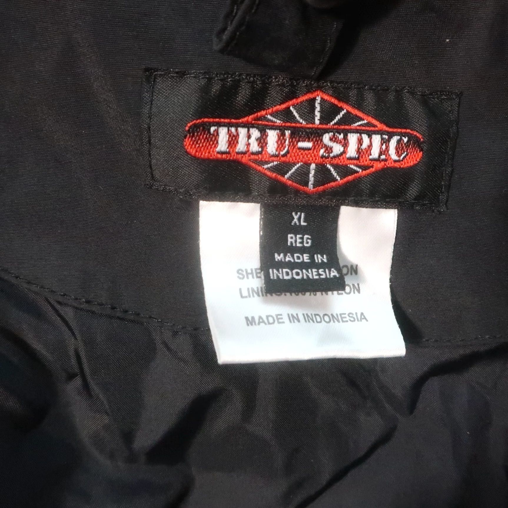 Vintage TRU-SPEC Weathershield Parka Jacket Mens XL Black Rain Coat Mid-Length Nylon Softshell Bleach Stains/Hid hoodie missing zip out fleece liner Size US XL / EU 56 / 4 - 3 Thumbnail