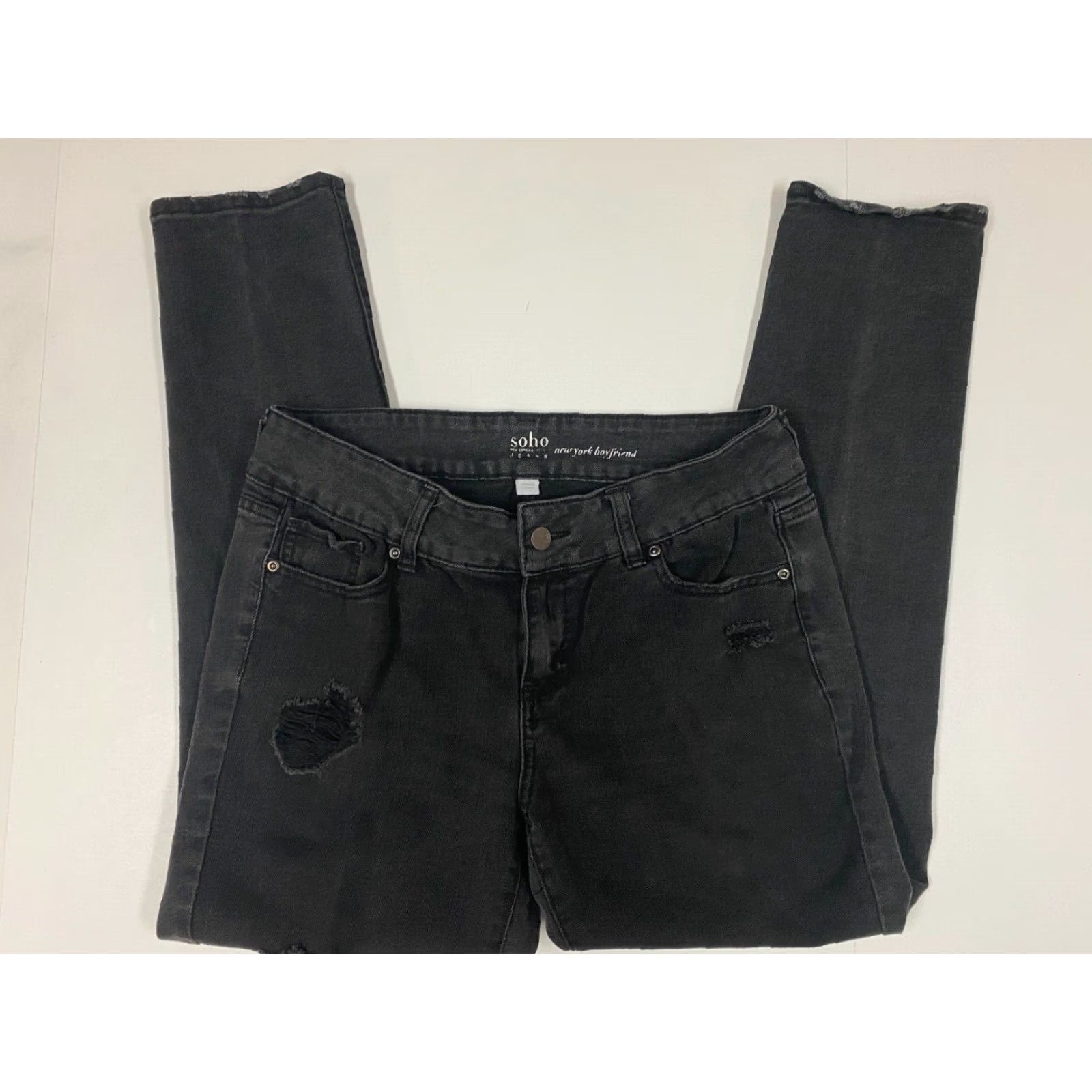 Vintage SOHO New York and Company Jeans Womens Boyfriend 30 Black Denim Zip Sl 28in Mid Rise Stretch Slimming Crop Modern Designer Size 30" / US 8 / IT 44 - 2 Thumbnail