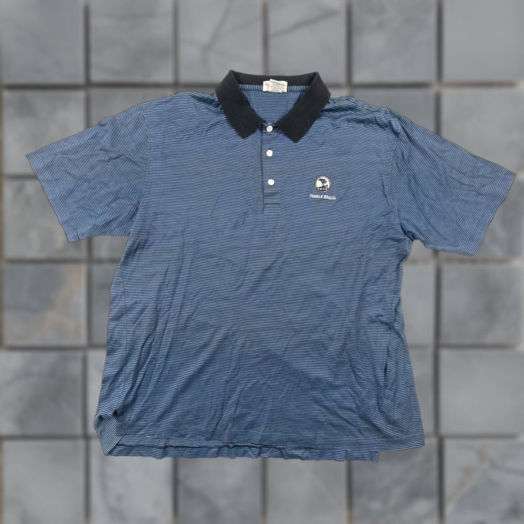 Vintage Pebble Beach Polo Shirt Adult Large Blue Striped Short Sleeve Golf Mens Size US L / EU 52-54 / 3 - 1 Thumbnail