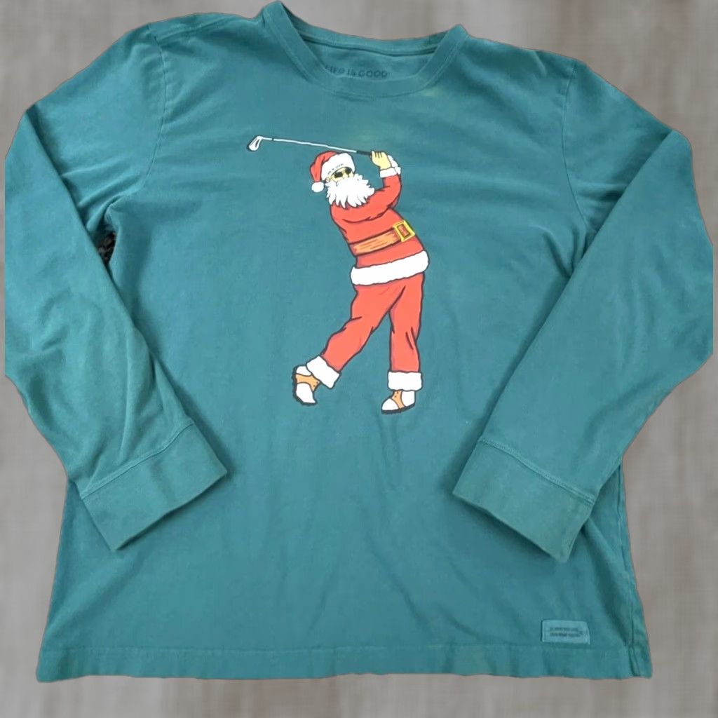Life is Good VINTAGE Life is Good Crusher Tee Shirt Men M Green Santa Claus Christmas Graphic Print Crew Neck Long Sleeve Regular Fit Cotton T-Shirt Mens Size US M / EU 48-50 / 2 - 1 Thumbnail