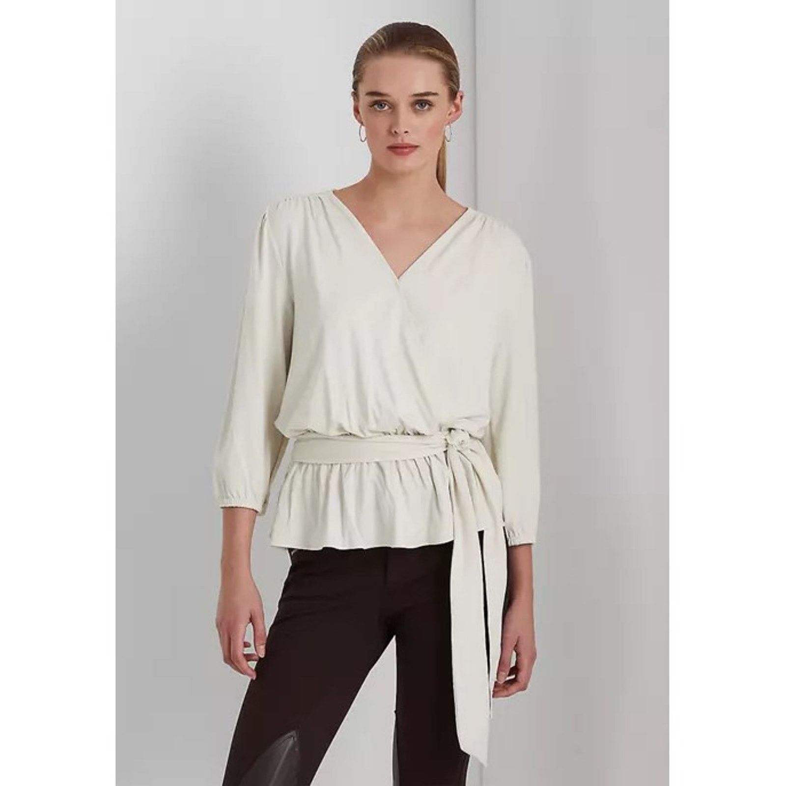 Ralph Lauren Lauren Ralph Lauren Women Cream Wrap Peplum Blouse Size M Size M / US 6-8 / IT 42-44 - 1 Thumbnail