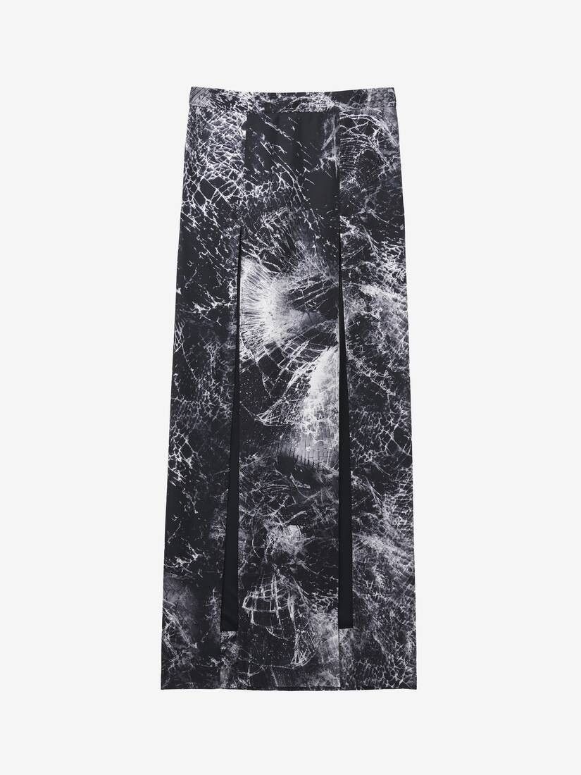 Alexander McQueen o1srvl11e0326 Smashed Screen Split Skirt in Black/White Size 27" / US 4 / IT 40 - 1 Thumbnail