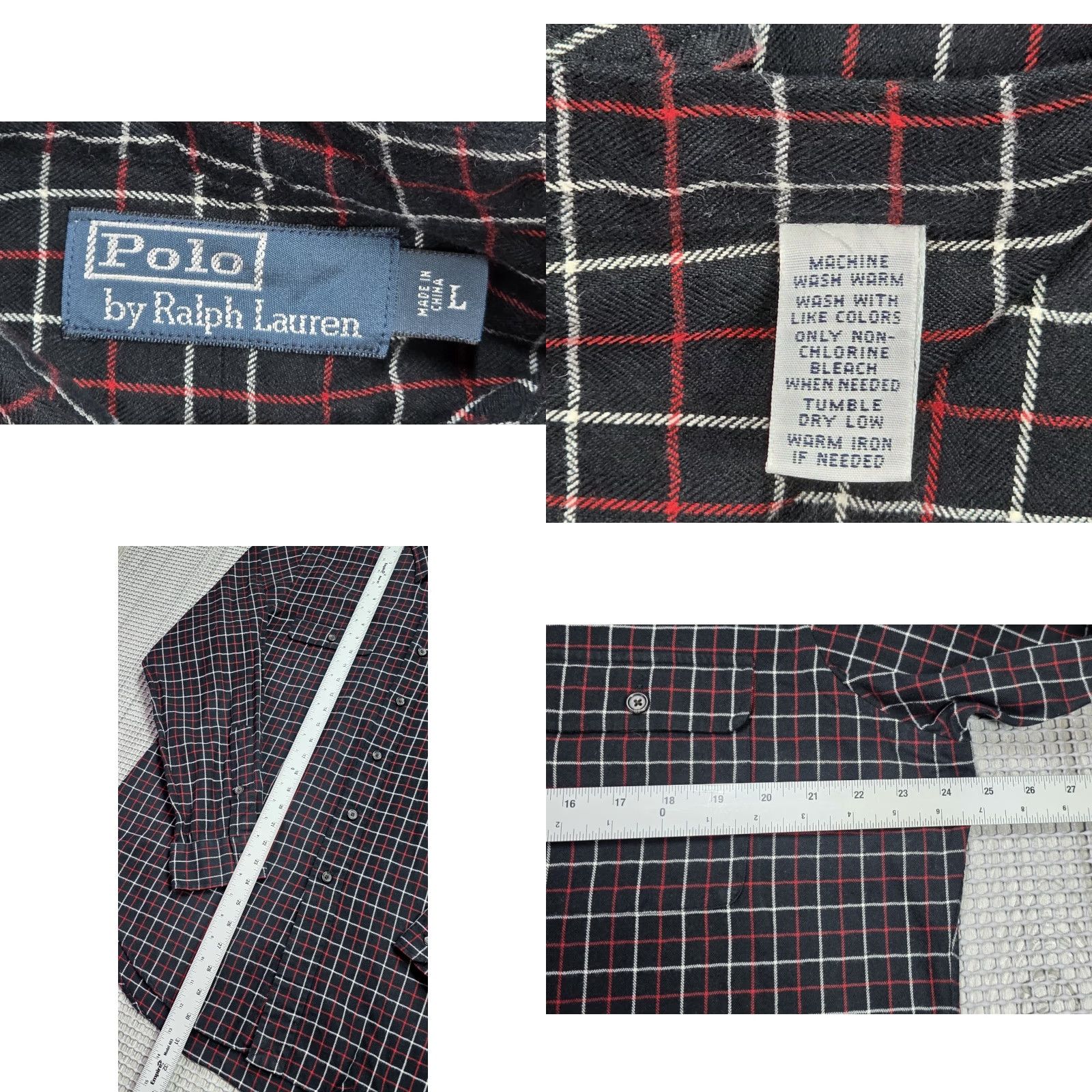 Polo Ralph Lauren Polo Ralph Lauren Shirt Men L Black Plaid Flannel Work Shirt Long Sleeve Button-Up Size US L / EU 52-54 / 3 - 8 Thumbnail