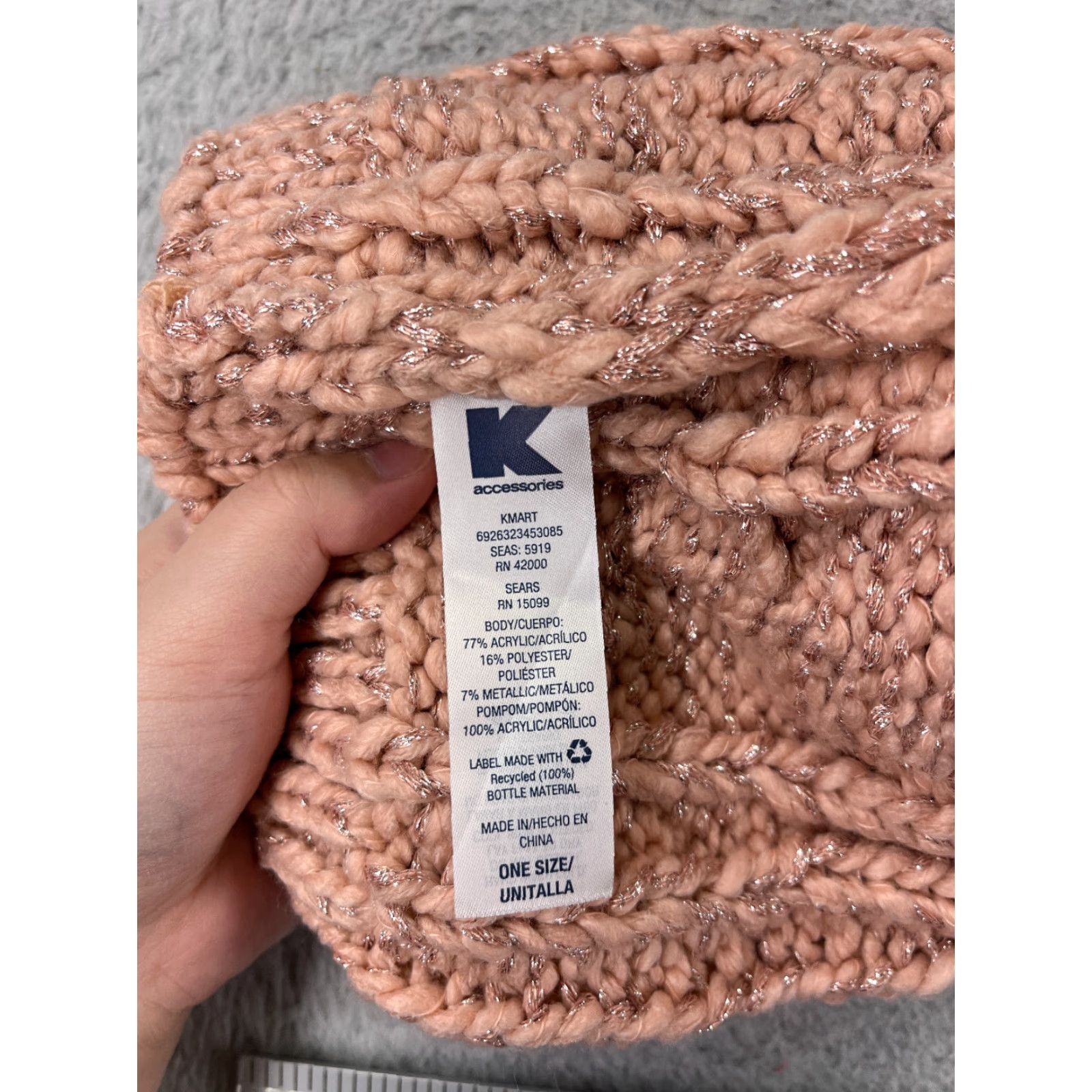 Vintage K Accessories Beanie Winter Knit Pom Womens One Size Pink Sparkly Metallic Acrylic Blend Ski Outdoor Hat Womens Size ONE SIZE - 7 Thumbnail
