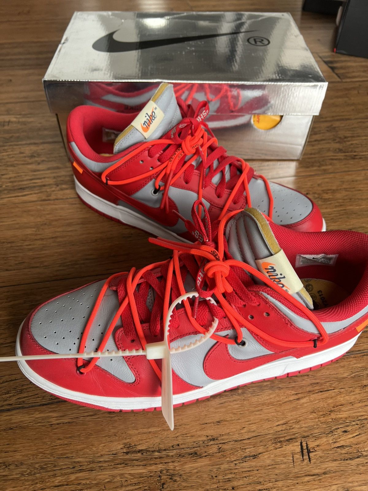 Nike × Off-White Nike Off White Dunk Low University Red Size US 12 / EU 45 - 2 Thumbnail