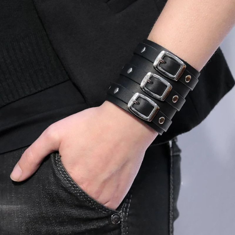 Jewelry Vintage Leather Cuff Goth Buckle Concealed Wristband Size ONE SIZE - 6 Thumbnail