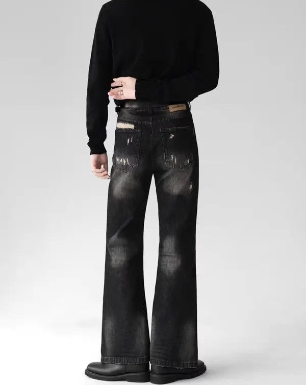VIBE Smoky gray distressed micro-flared denim trousers Size US 30 / EU 46 - 2 Thumbnail