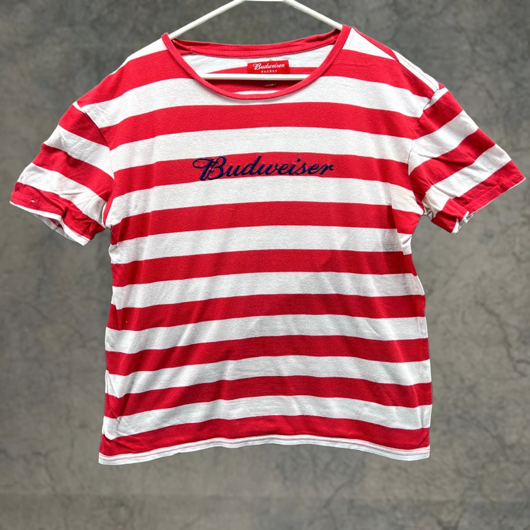 Pacsun Budweiser PacSun Shirt Women Small White Striped Crewneck Embroidered Logo T-Shirt Short Sleeve Casual Vintage: No Size S / US 4 / IT 40 - 1 Thumbnail