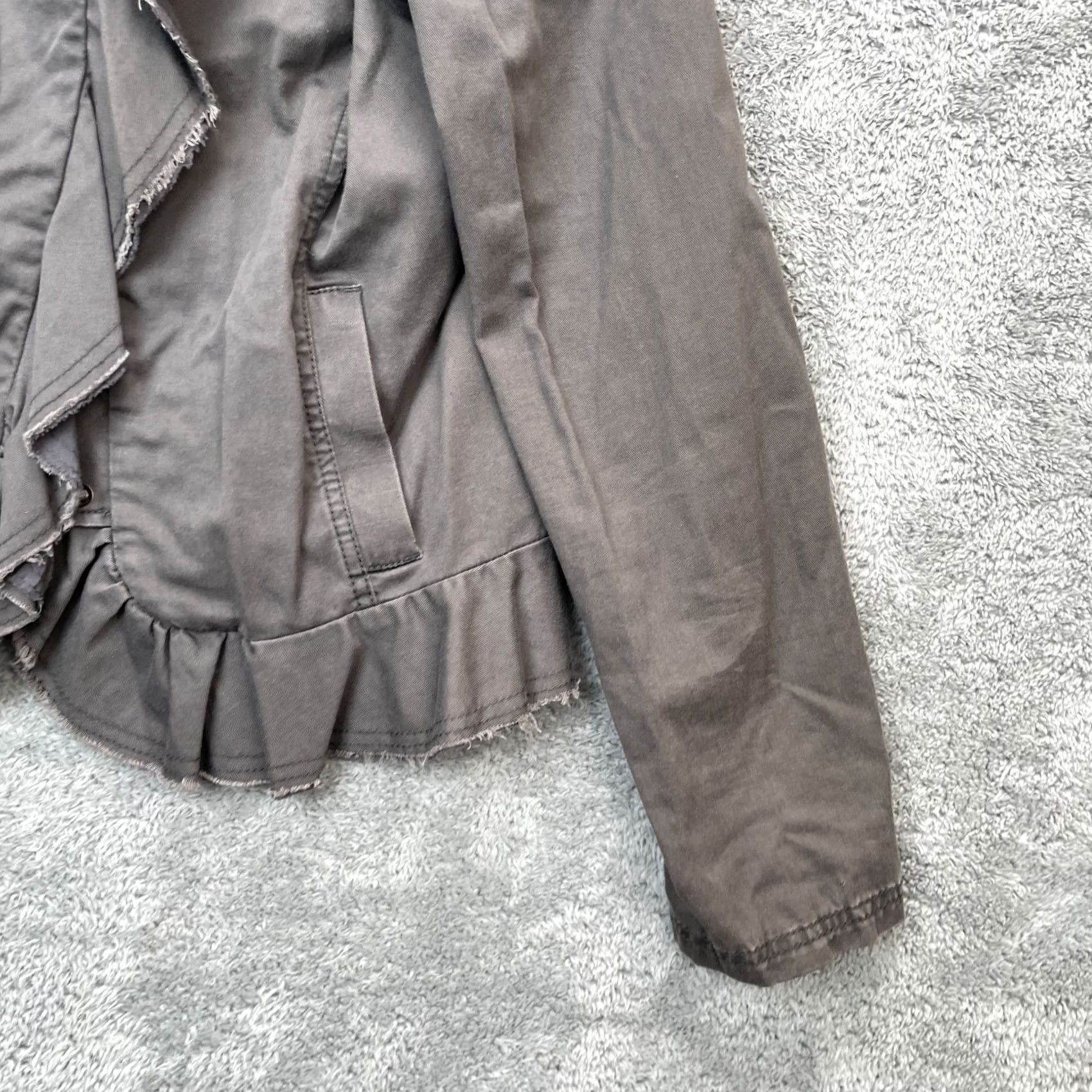 Vintage Caslon Jacket Womens Medium Gray Ruffle Coat Cotton Snap Front Classic Casual Travel Size M / US 6-8 / IT 42-44 - 5 Thumbnail