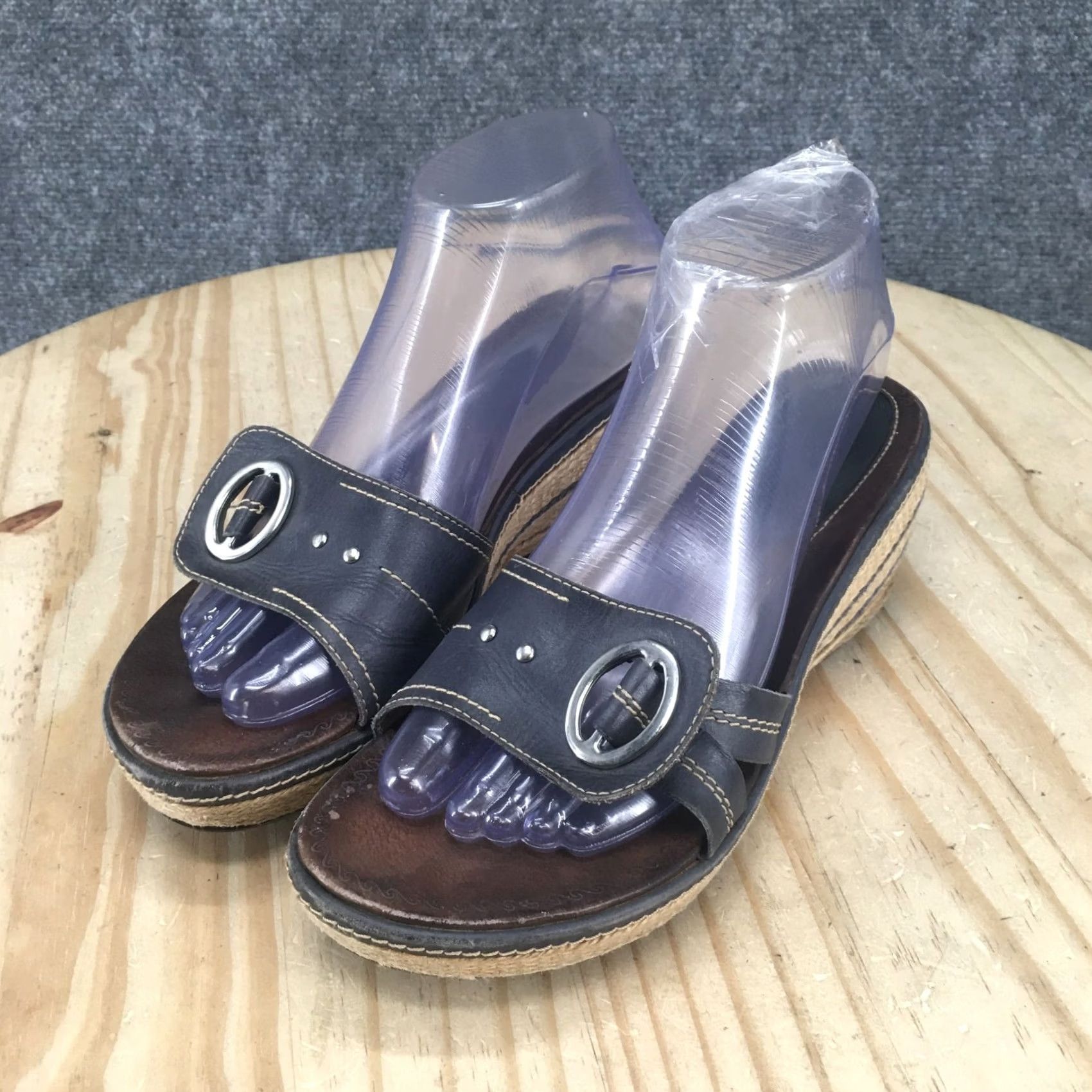 Clarks Clarks Artisan Sandals Womens 7.5 M Espadrille Slides Blue Leather Wedge Casual Size US 8 / IT 38 - 3 Thumbnail