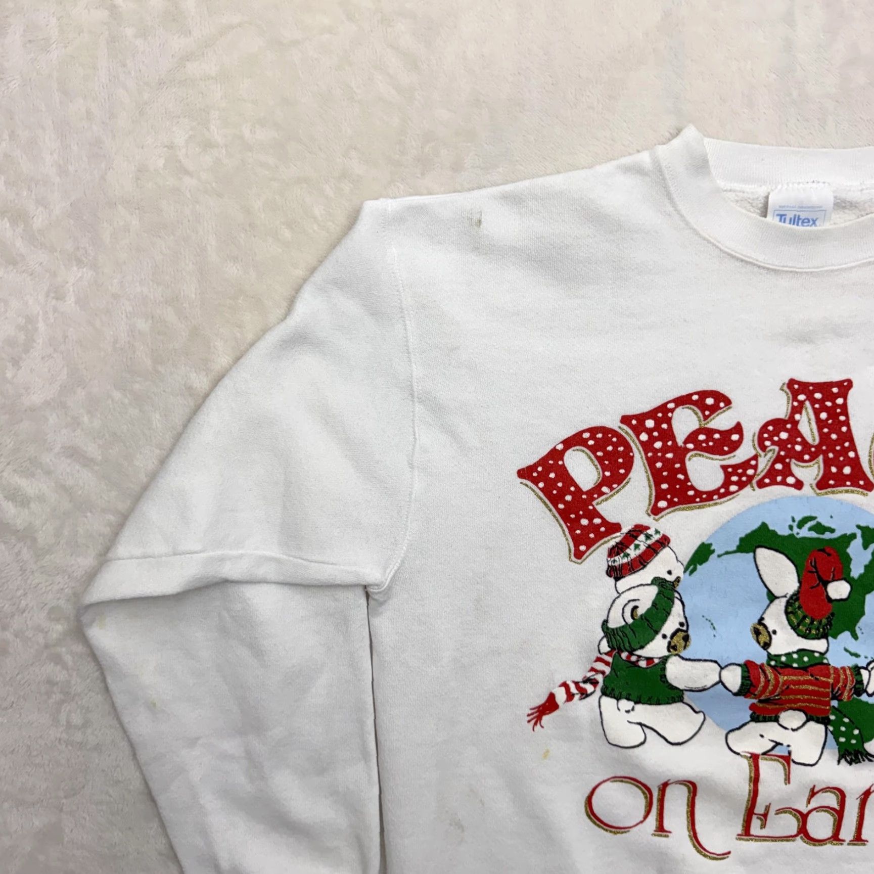 Tultex VINTAGE Tultex Peace On Earth Sweatshirt Mens Large White Christmas Graphic 90s Size US L / EU 52-54 / 3 - 6 Thumbnail