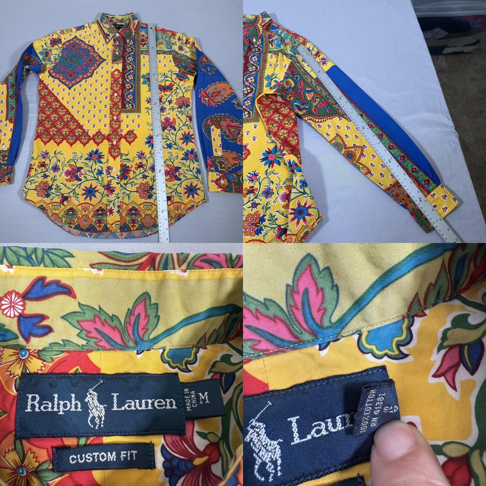 Polo Ralph Lauren VINTAGE Polo Ralph Lauren Shirt Mens M Yellow Floral Paisley 90s Button-Up Long Sleeve Cotton Shirt Size US M / EU 48-50 / 2 - 8 Thumbnail