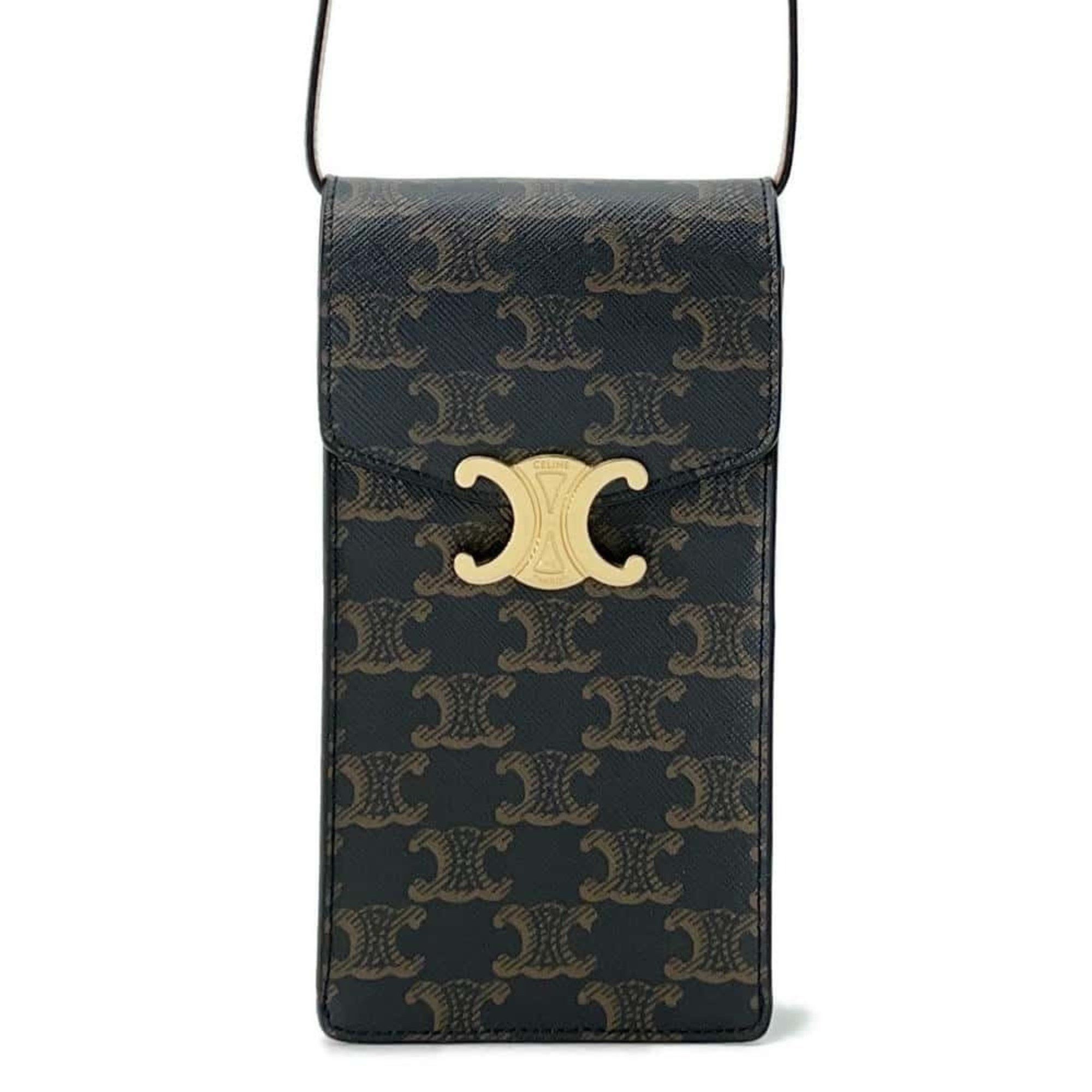Celine Shoulder Bag Triomphe Mobile Pouch 10K682Ds3 04Lu Celine in Gold, Women's