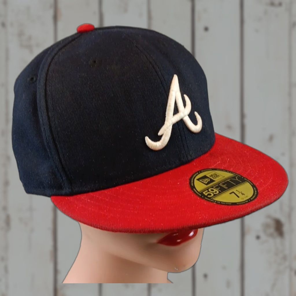 New Era Atlanta Braves 59fifty Fitted Hat Navy Blue 7 1/4 New Era Unisex Adults Official On Field Hat Size ONE SIZE - 1 Thumbnail