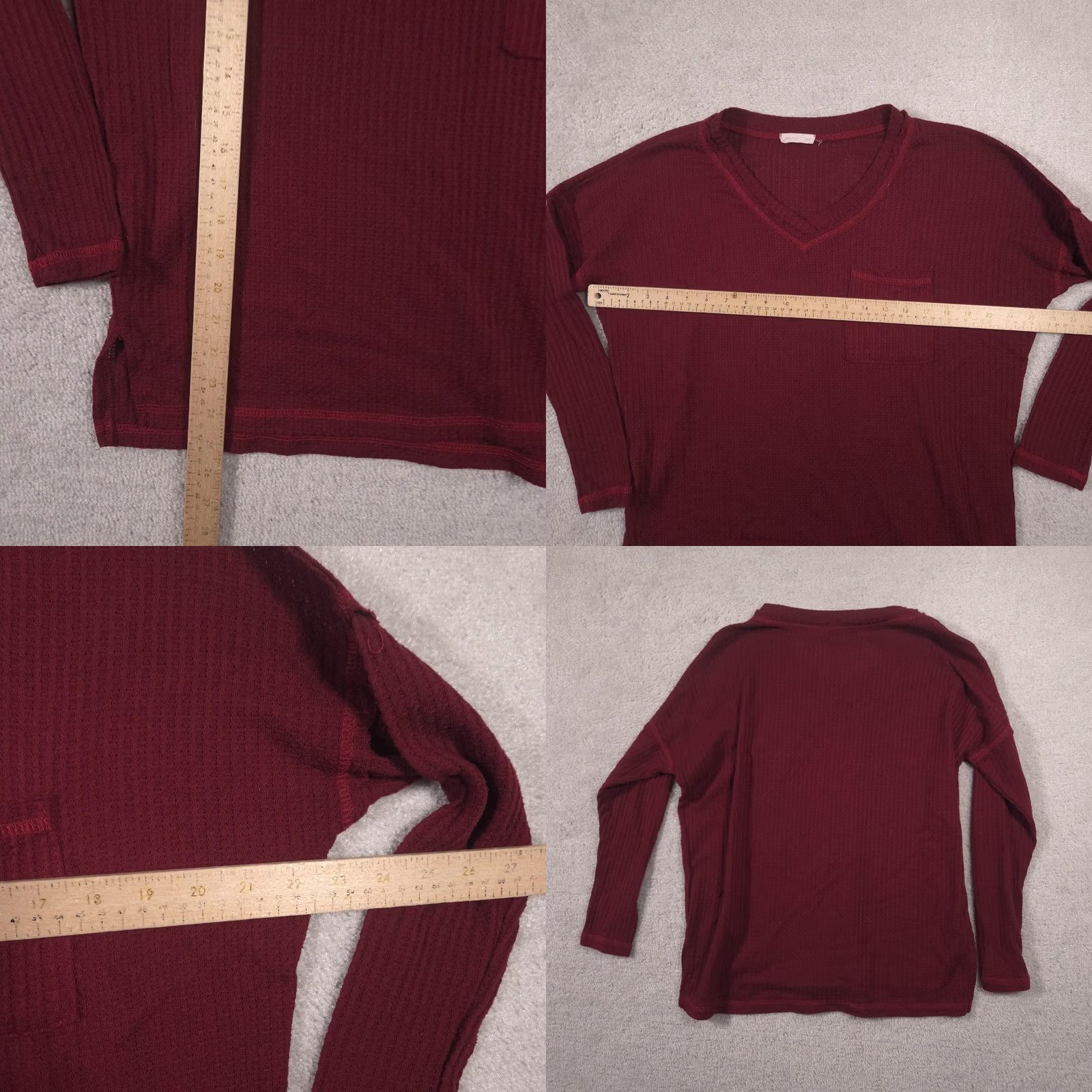 Vintage REB. In J. Shirt Womens Red V Neck Waffle Thermal Knit Long Sleeve Small Size S / US 4 / IT 40 - 8 Thumbnail