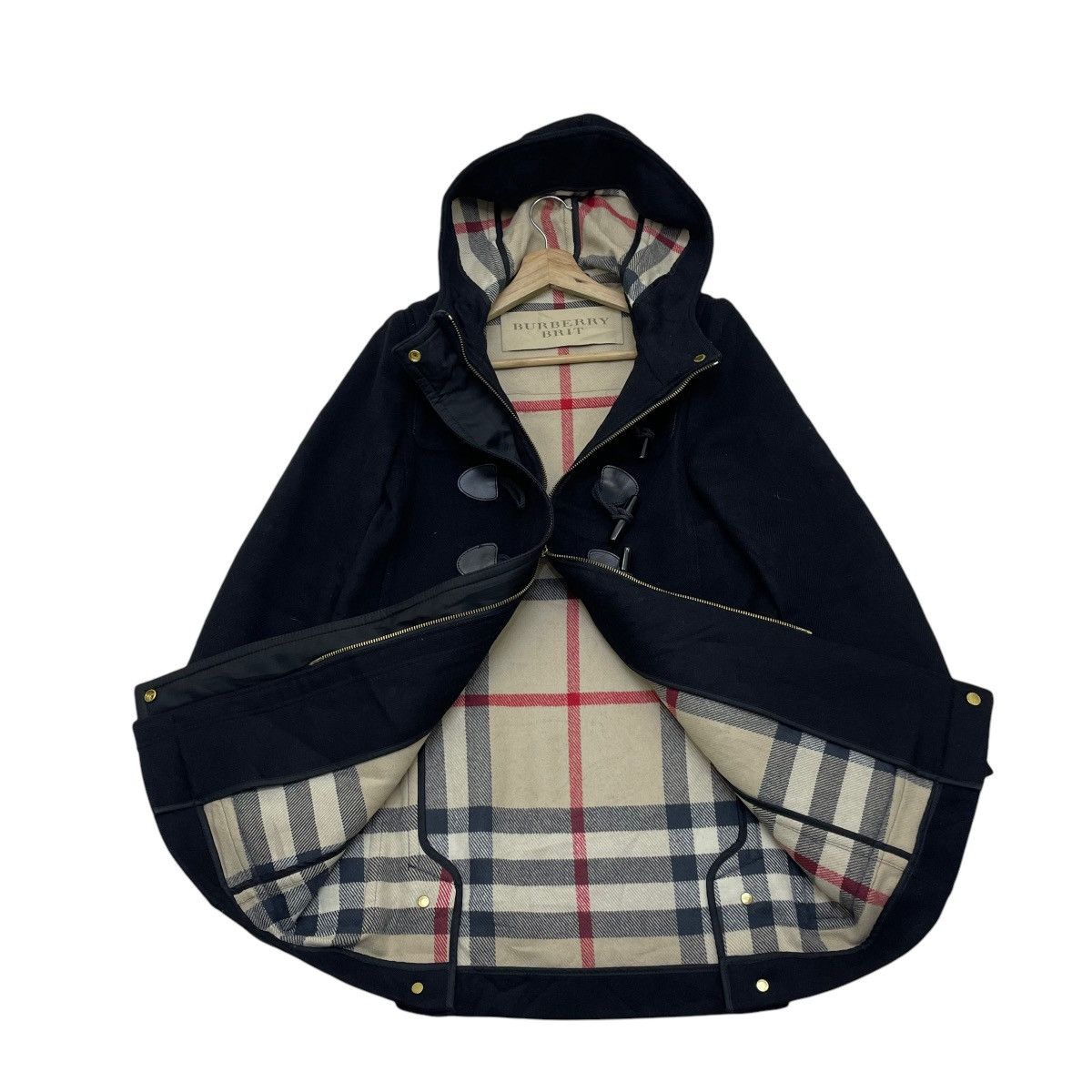 image of Burberry Knit Nova Check Duffle Jacket in Black, Men's (Size Small)