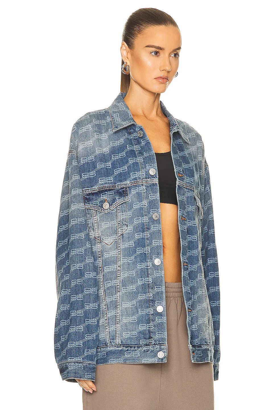 Balenciaga o1w1db10625 BB Monogram Large Fit Jacket in Blue Size L / US 10 / IT 46 - 2 Thumbnail
