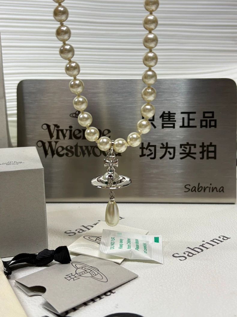 Vivienne Westwood Vivienne Westwood Saturn pendant imitation pearl necklace Size ONE SIZE - 3 Thumbnail
