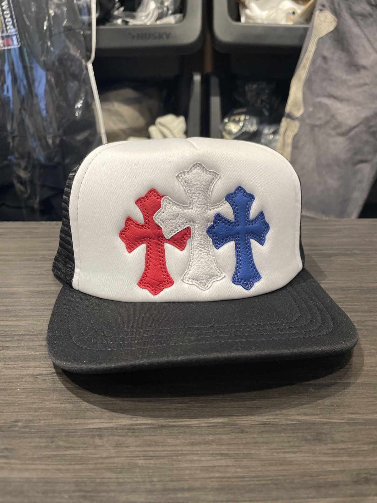 【CHROME HEARTS】TRIPLE CROSS TRUCKER HAT \"4TH OF JULY\" Chrome Hearts Chrome Hearts Triple Cross July 4th Hat | Grailed