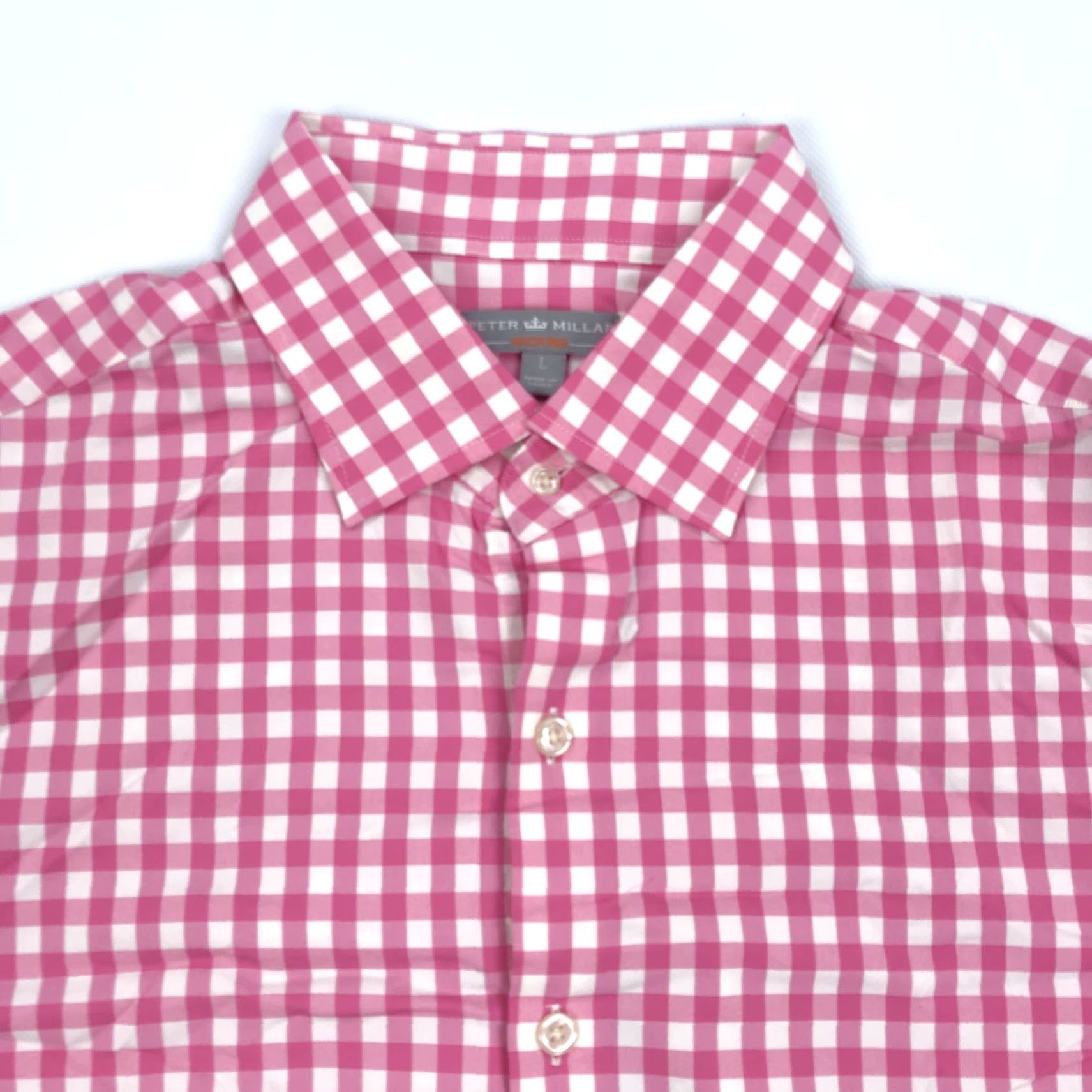 Peter Millar Peter Millar Men's L Button-Down Gingham Check Shirt Wicking Pink White Casual, Breathable, Long Sleeve, Office, Golf Mens Size US L / EU 52-54 / 3 - 3 Thumbnail